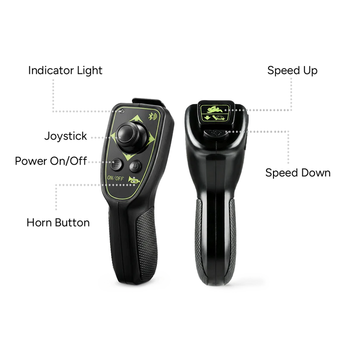 Two remote controls with labeled buttons on a white background Q 5 Paiseec Electric WHeelchair