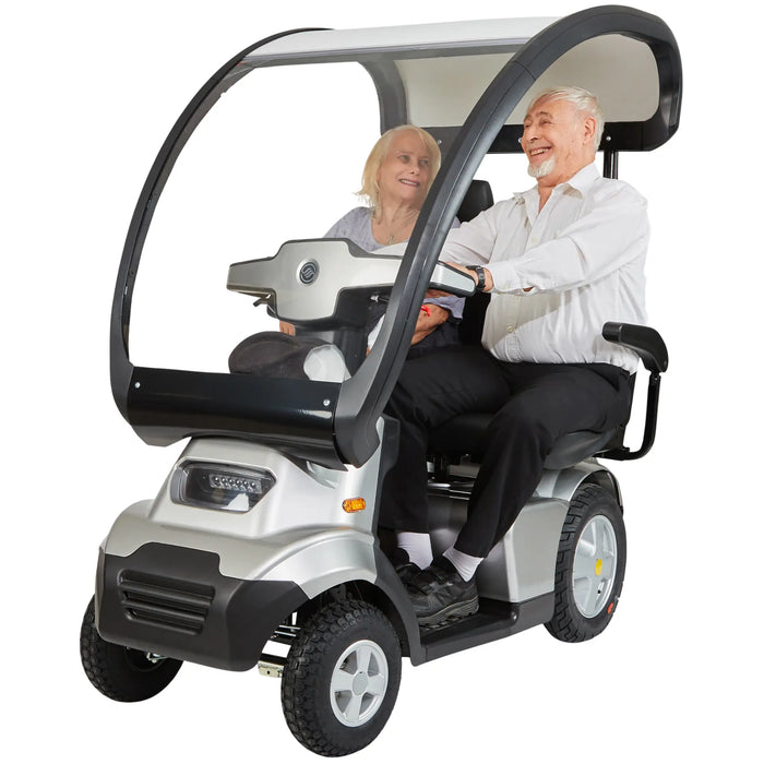 AFIKIM Afiscooter S4 Breeze Duo 4-Wheel Electric Mobility Scooter - Twin Seater Mobility Scooter Side View with Couple