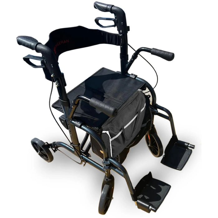 DayWalker - Lightweight Folding Rolling Walker & Transport Chair with Seat & Adjustable Backrest - Black