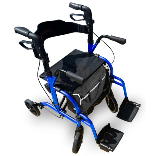 DayWalker - Lightweight Folding Rolling Walker & Transport Chair with Seat & Adjustable Backrest - Blue