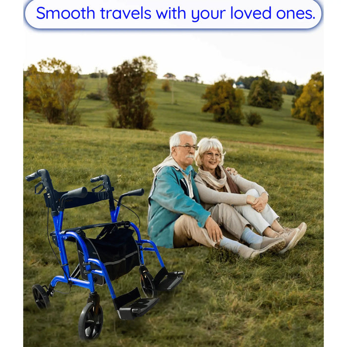 DayWalker - Lightweight Folding Rolling Walker & Transport Chair with Seat & Adjustable Backrest