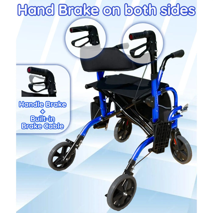DayWalker - Lightweight Folding Rolling Walker & Transport Chair with Seat & Adjustable Backrest