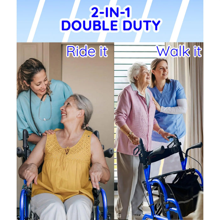 DayWalker - Lightweight Folding Rolling Walker & Transport Chair with Seat & Adjustable Backrest