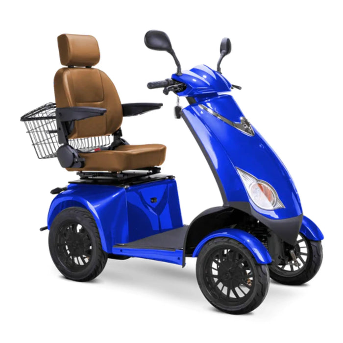 luxury mobility scooter with LCD display, suspension system, and adjustable seat interior