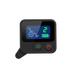 Black electronic device with digital display and buttons on a white background