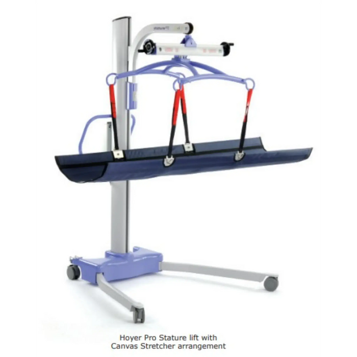 Hoyer Pro Stature lift with Canvas Stretcher arrangement on a white background