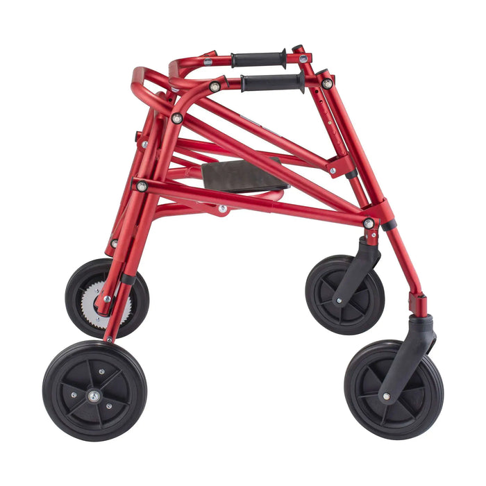 Circle Specialty Klip Posterior 4 Wheel Walker with Seat & 8" Outdoor Wheels - Side View Red Frame Seat in