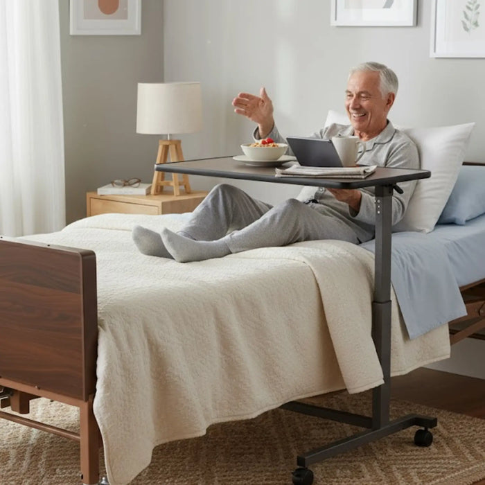 Adjustable Bedside Table Designed for Homecare Patients