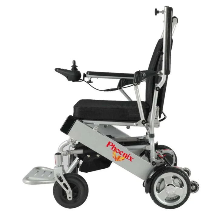 Discover Mobility Phoenix Portable Power Wheelchair - Silver Side View- Armrest Flip Up