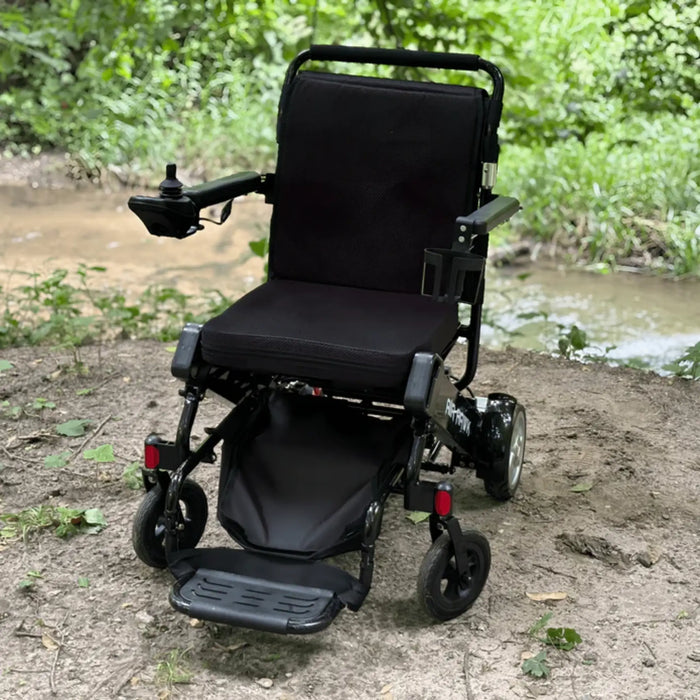 Discover Mobility Air Hawk Foldable Electric Power Wheelchair - Black Outdoor View