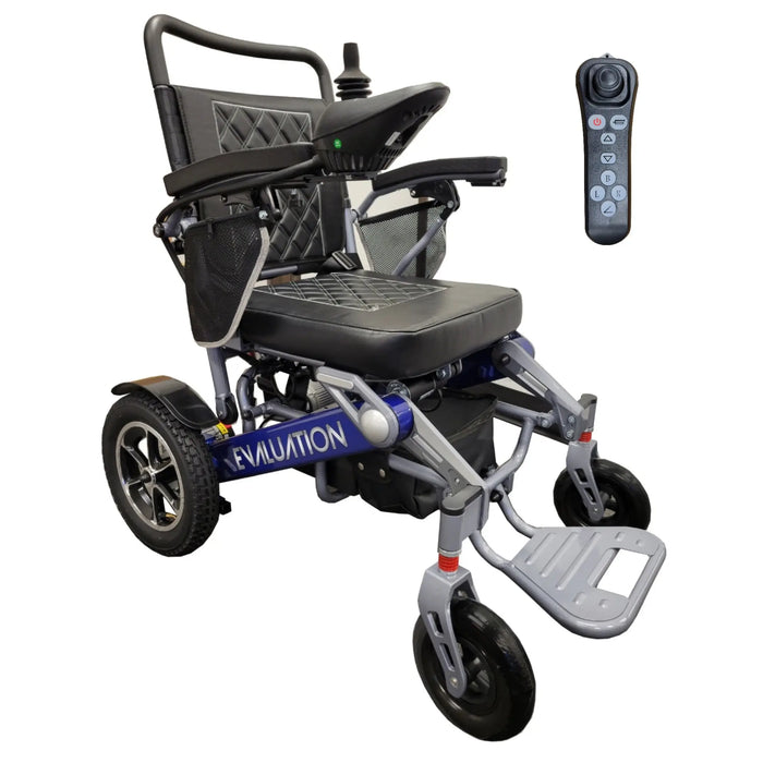 Discover Mobility Evaluation Automatic Folding Power Wheelchair blue With Wireless Remote Control