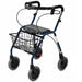 Dolomite Maxi Plus Heavy Duty Bariatric Rolling Walker in blue with black seat, hand brakes, padded backrest, front storage basket, and four large wheels.