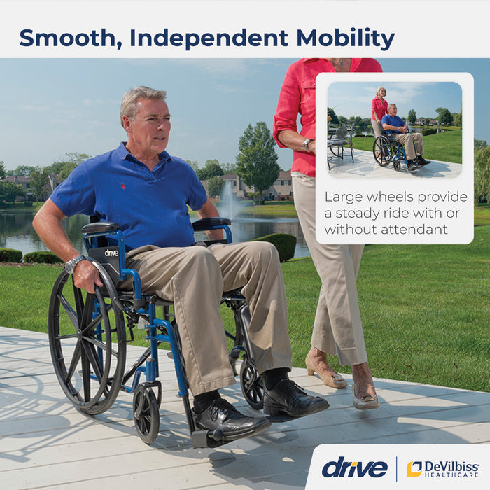 Drive Medical Blue Streak Wheelchair with Flip Back Desk Arms, Elevating Leg Rests, 16" Seat