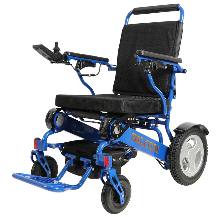 Falcon Electric Foldable Wheelchair by Discover Your Mobility - Blue