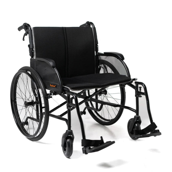 Black manual wheelchair on a white background feather CHair Heavy Duty 350 and 450lbs
