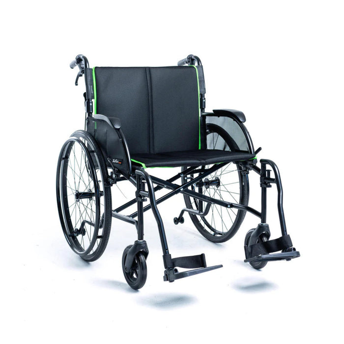 Father Mobility Chair HD 450lbs Black wheelchair with green accents on a white background