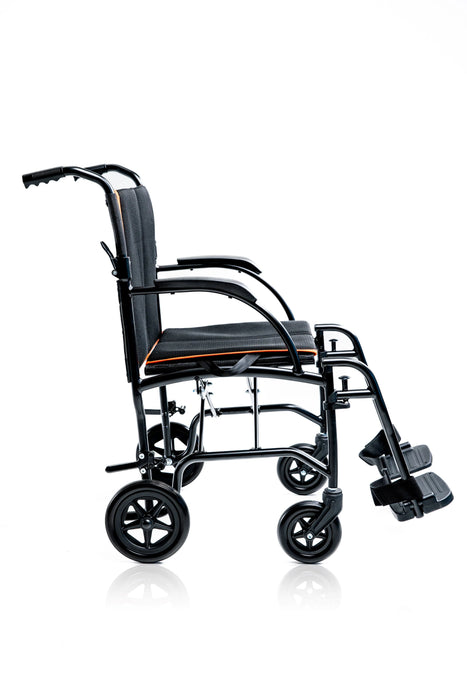 Black feather mobility transport wheelchair manual wheelchair on a white background