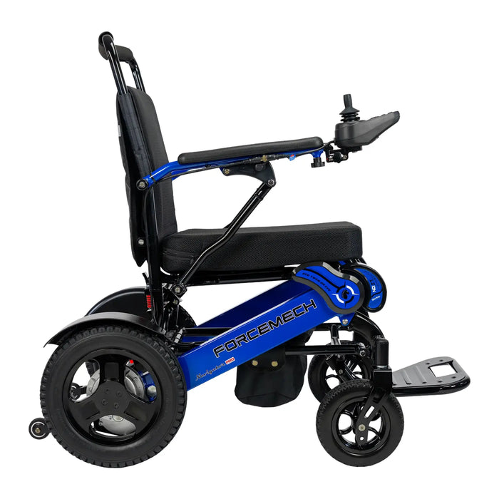 Forcemech Navigator Pro Folding Electric Wheelchair - Blue Frame Side View