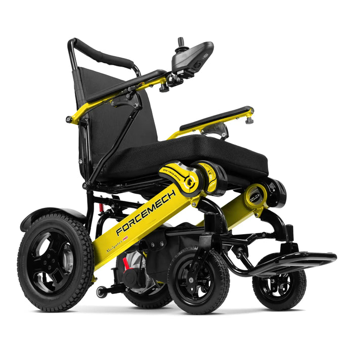 Forcemech Navigator Pro Folding Electric Wheelchair Side View Yellow