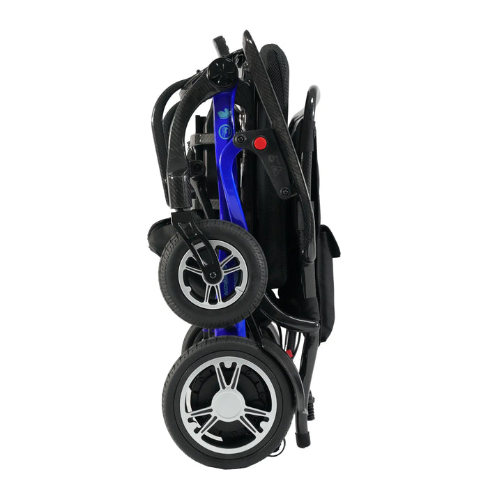 Forcemech Carbon F1 Lightweight Folding Power Wheelchair folded blue frame