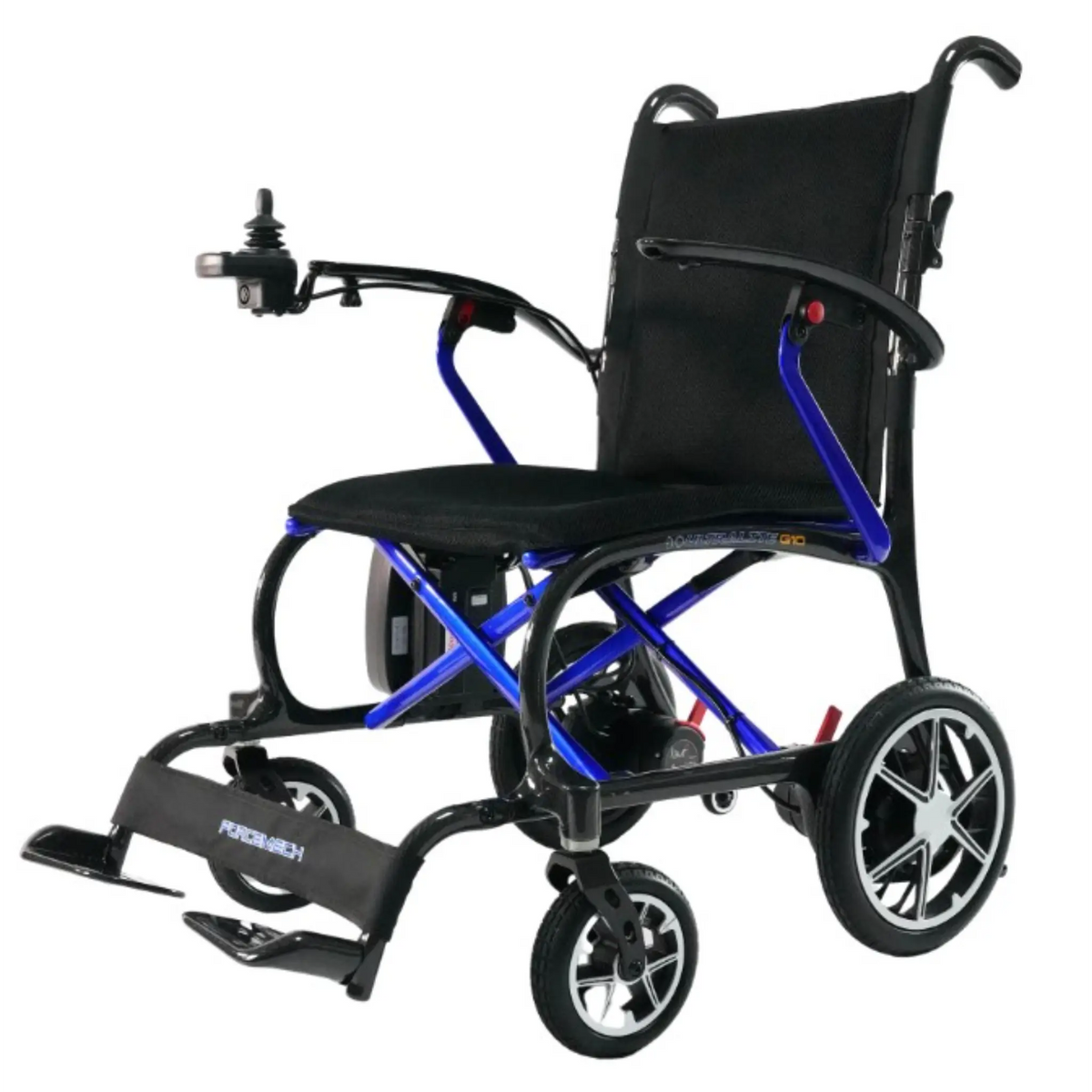 COREFORCE マットブラック×ブルー Forcemech Ultralite G10 Carbon Fiber Folding Power Wheelchair | 26 lbs
