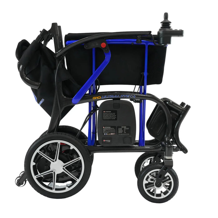 Forcemech Ultralite G10 Lightweight Folding Power Wheelchair 25lbs Blue Folded View