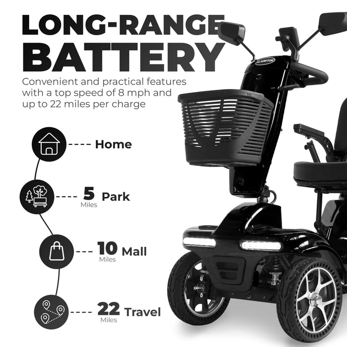 Gladiator 4 Wheel Heavy Duty Mobility Scooter by Discover Your Mobility - Black Long Range Battery