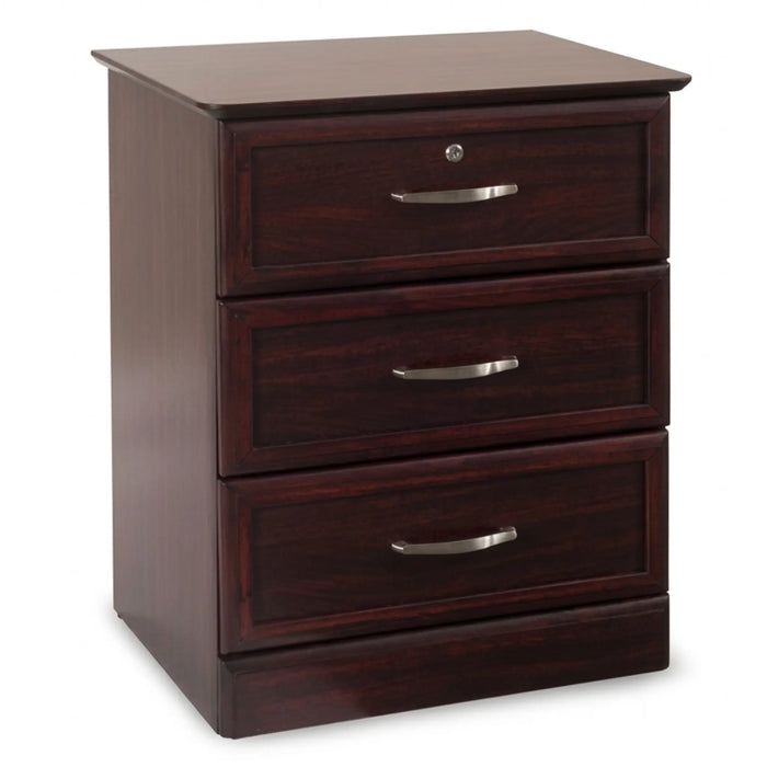 Hamilton Collection 3 Drawer Bedside Cabinet in Mahogany finish in angled view
