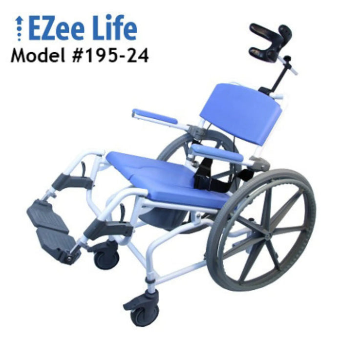 Healthline EZ Life 195 20" Seat Aluminum Shower Commode Chair(Tilt) - 24" Wheel