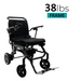 IQ Carbon Fiber Black lightweight electricwheelchair with '38 lbs Frame' text on a white background