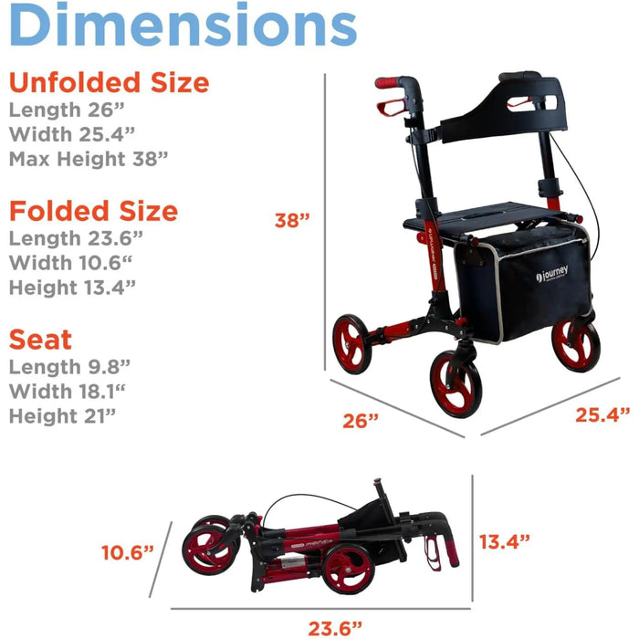 Journey Upwalker Breeze Rollator Walker Dimension
