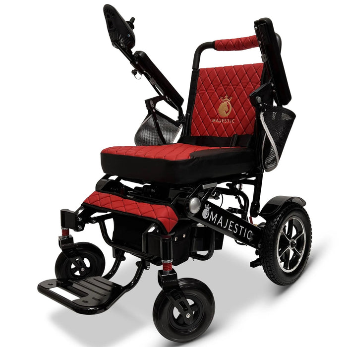 ComfyGO MAJESTIC IQ-7000 Manual Fold Electric Wheelchair - Black Frame with Red cushion and backrest