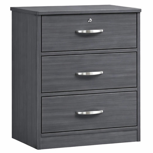 Medacure Contemporary 3 Drawer Dresser with Lock angled view in coastal grey finish