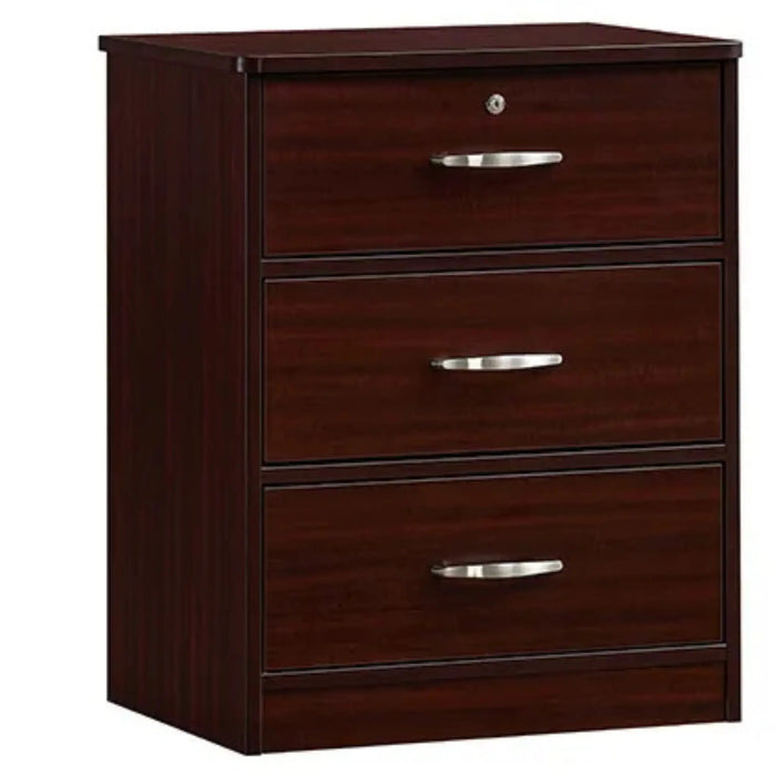 Medacure Contemporary 3 Drawer Dresser with Lock angled view in mahogany finish