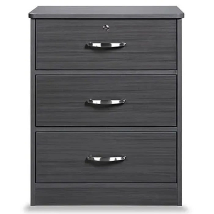 Medacure Contemporary 3 Drawer Dresser with Lock front view in coastal grey finish