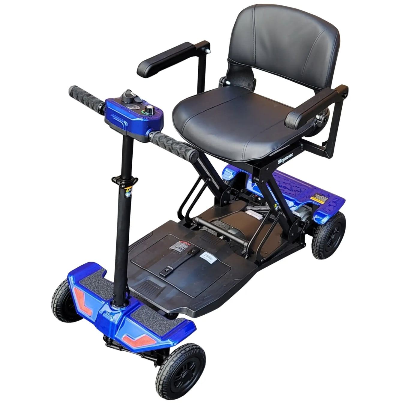Megatrone Automatic Folding 4 Wheel Scooter - Side View Blue