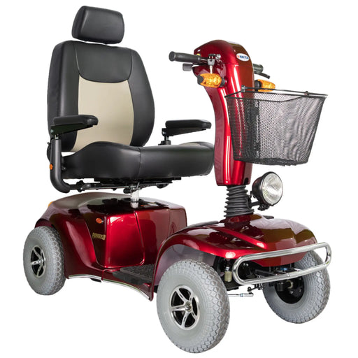 Merits Pioneer 10 Heavy Duty 4-Wheel Mobility Scooter - S341 - Semi Front View Red with Large Seat
