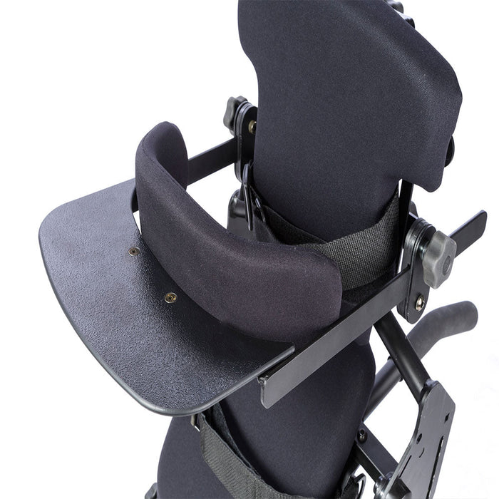 Provides anterior support while using the mobile option. The tray is 4″x12″ and has height and depth adjustment. Not available with the form to fit backs.