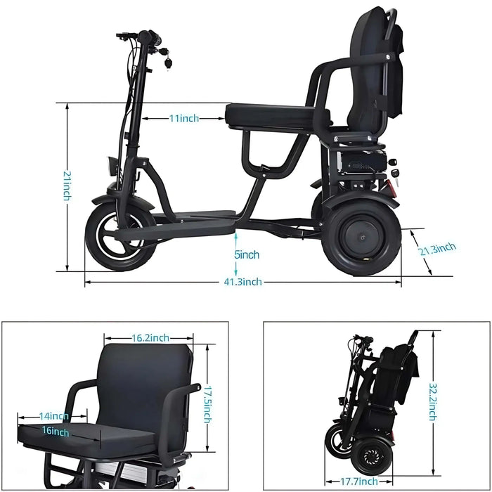 MotoTec Folding Mobility Electric Trike 48v 700w Dual Motor - 20 Miles Range