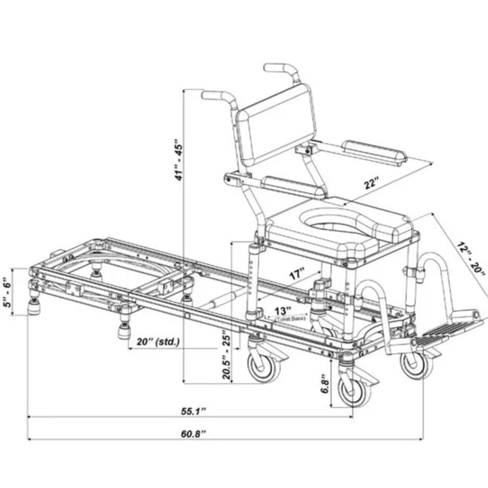 Nuprodx MC6000RS Commode Chair Slider System Sizes