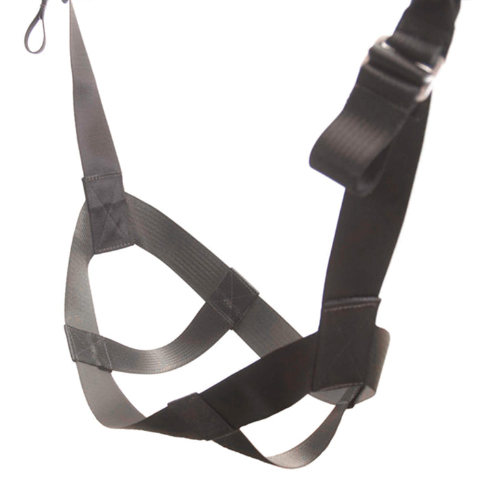 Adjustable sling type strap for individuals using fixed arm wheelchairs. XL strap is 14”Wx32”L (36x81cm). Range is 0-8” (0-20cm).