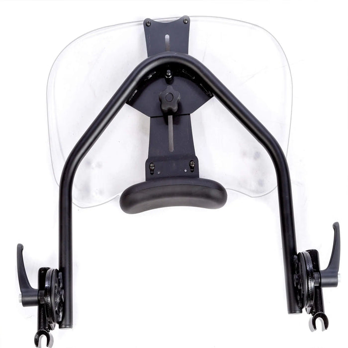 Black bike stand with transparent shield on a white background EasyStand PA5602 Clear Swing-Away Tray is designed for Easystand Standers