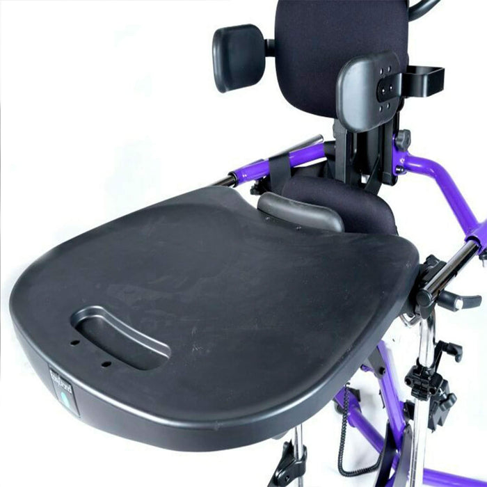 Tray is accessible in all positions and provides anterior support as user moves from supine to upright and prone positions. Adjustable in depth and height. Tray size is 21″Lx24″W (53x61cm).