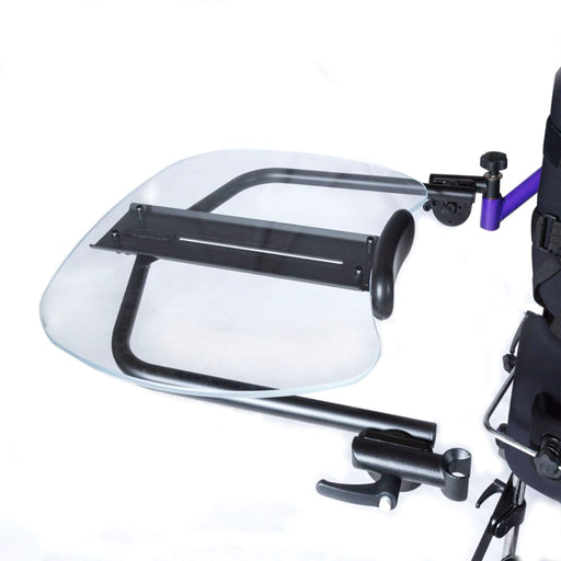The Zing swing-away tray is accessible in all positions and provides anterior support as a user while moving from supine to upright to prone and anywhere in between. The swing-away tray’s ability to stay attached to the stander makes transferring faster and more comfortable for the child. To swing-away the