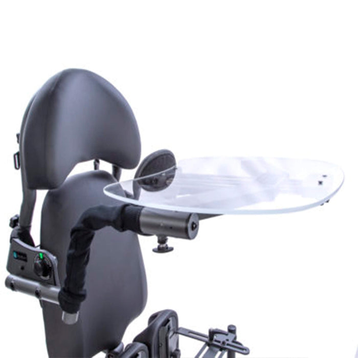 The Clear Adjustable Shadow Tray is exclusive to EasyStand products and provides constant anterior support by shadowing an individual throughout the sit to stand transition. The shadow tray easily flips up with the lock and release system providing an open base when transferring. The tray includes a chest pad, but a large, contoured chest pad is also available. This option can be adjusted in back to tray depth from 4″-20″ and seat to tray height from 7″-12″.