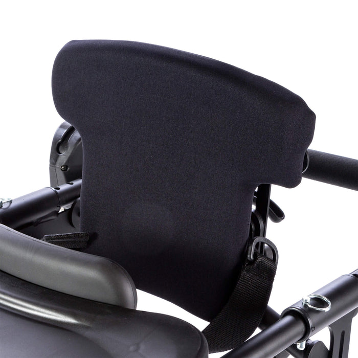 Flat back provides additional support. Range is 15″-17″ (38-43cm) from seat.