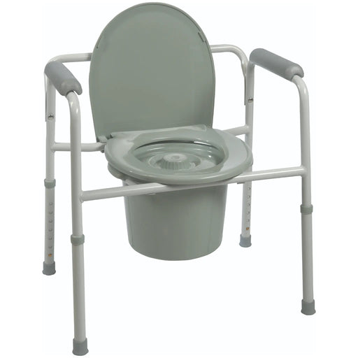 ProBasics Three-in-One Steel Commode - Adjustable 3-in-1 Bedside Commode with Plastic Armrests