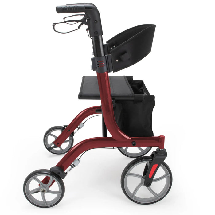 Mobo Medical Upright Folding Rollator - Side View Red