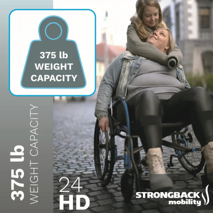 STRONGBACK 24HD Heavy Duty Folding Manual Wheelchair - 375 lbs Capacity
