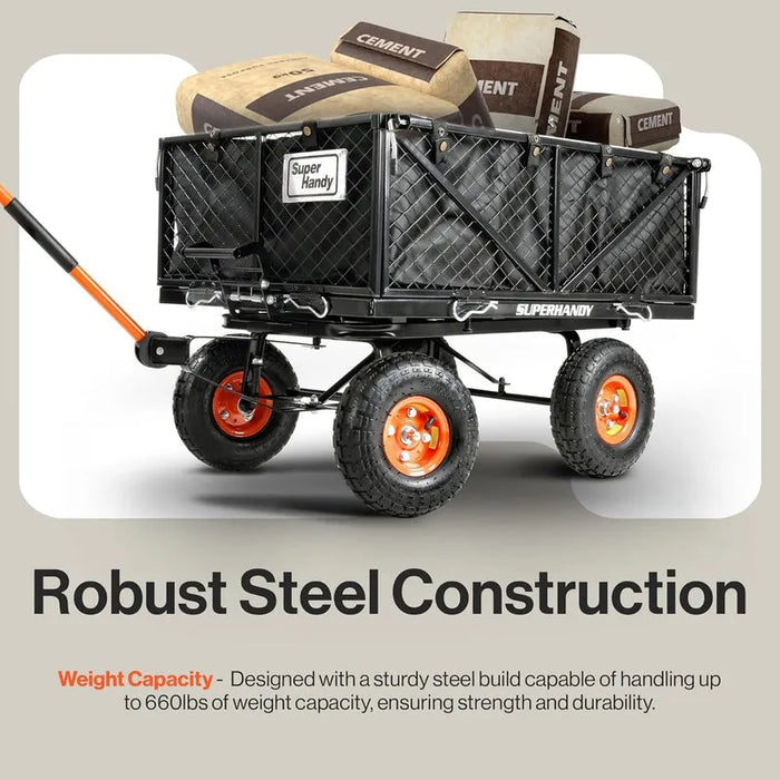 SuperHandy Heavy-Duty Towable Garden Cart with Quick Dump System – 660 lbs Capacity